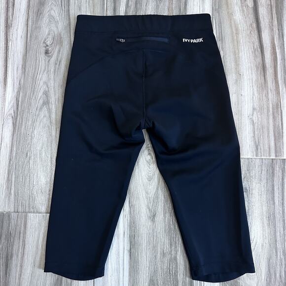 IVY PARK Leggings Sz M black Logo Waist pull on athletic Gym Capri Biker Pockets - Picture 3 of 6